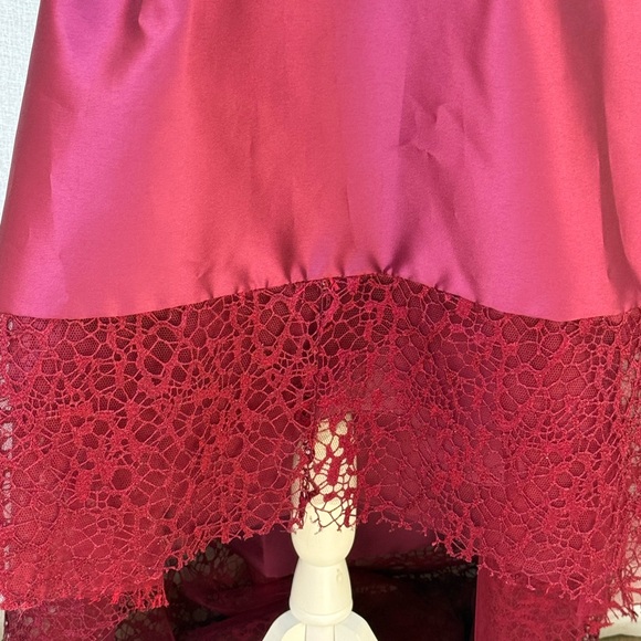 NWT ML Monique Lhuillier burgundy mulberry lace trim high low gown dress - Picture 4 of 13